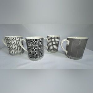Epoch POP Complete Set of 4 Mugs Black & White Abstract Design